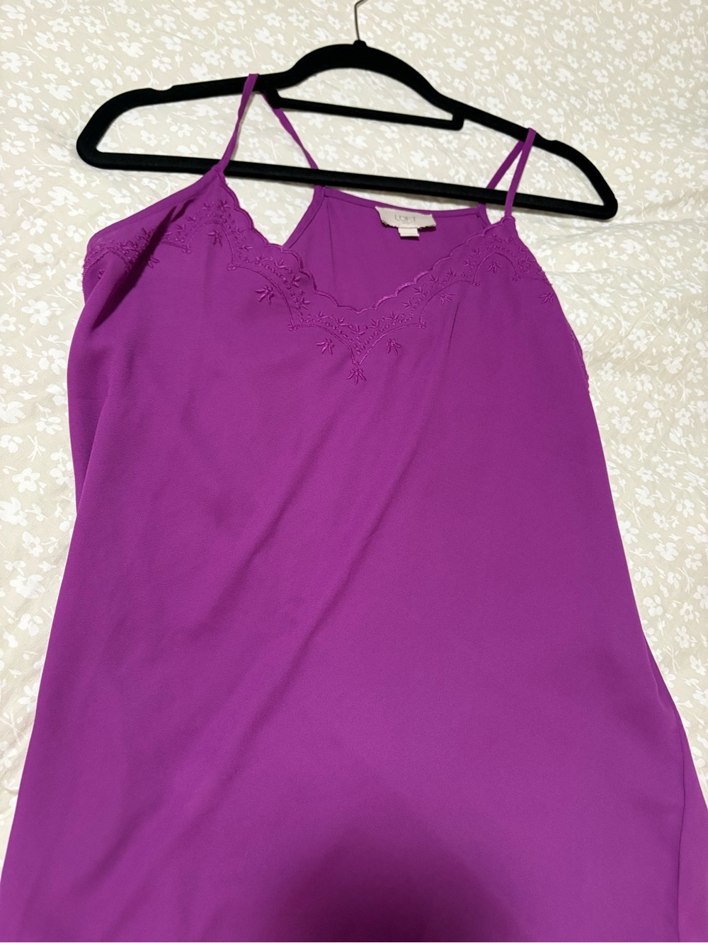 LOFT Magenta Lace-Trim Spaghetti Strap Cami